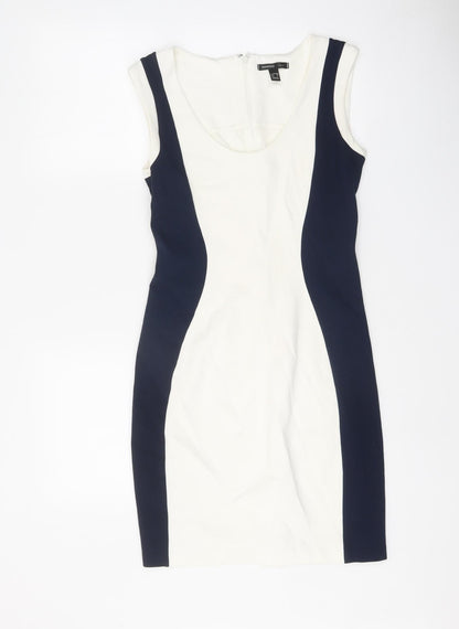 Mango Womens White Colourblock Viscose Pencil Dress Size S Scoop Neck Zip