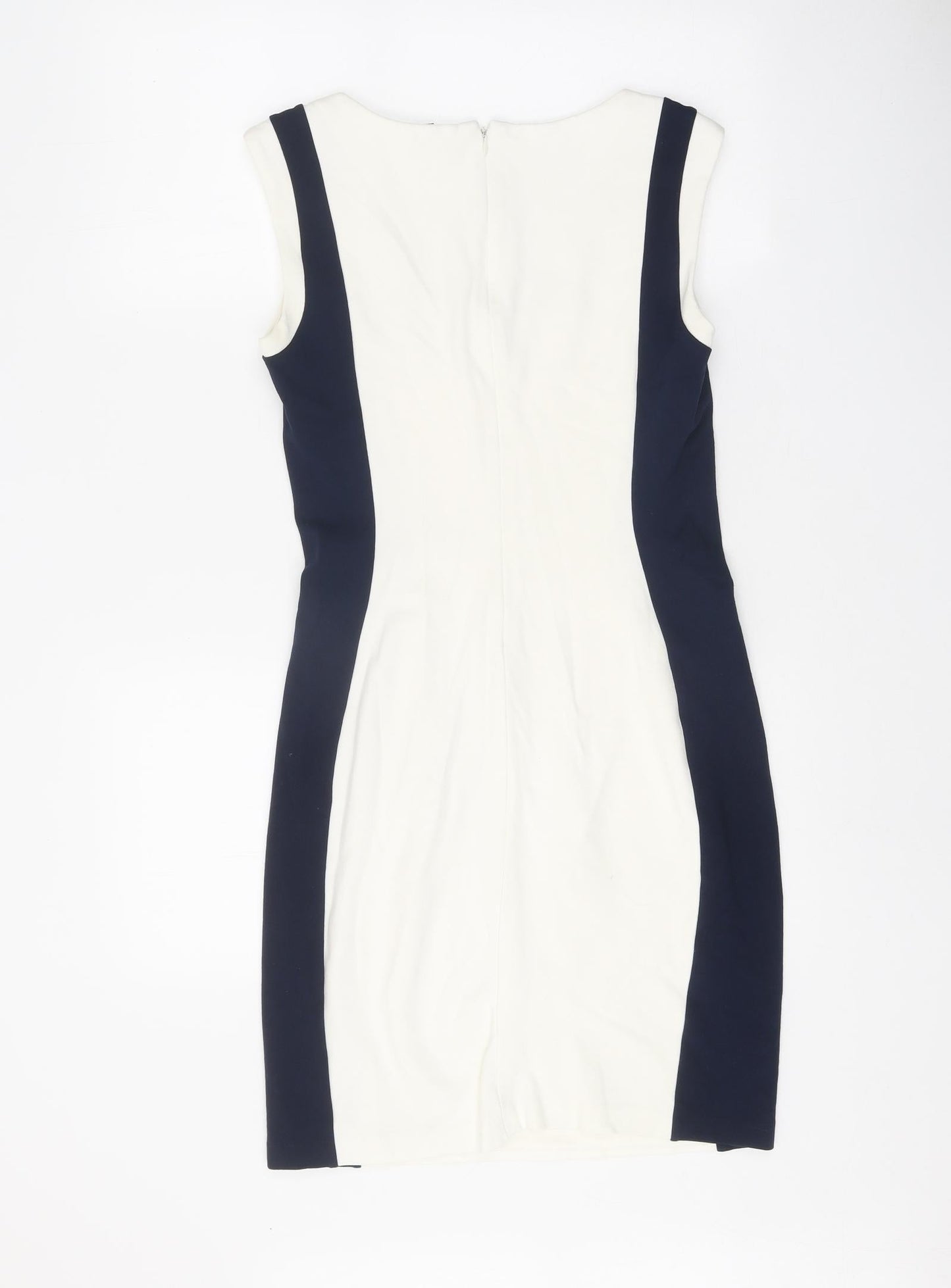 Mango Womens White Colourblock Viscose Pencil Dress Size S Scoop Neck Zip