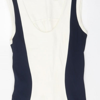 Mango Womens White Colourblock Viscose Pencil Dress Size S Scoop Neck Zip