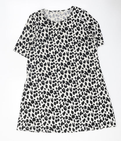 Glamorous Womens White Animal Print Polyester T-Shirt Dress Size 8 Boat Neck Pullover - Leopard Print