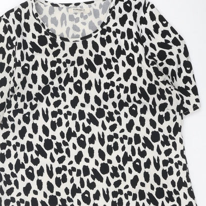 Glamorous Womens White Animal Print Polyester T-Shirt Dress Size 8 Boat Neck Pullover - Leopard Print