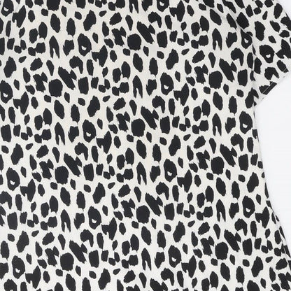 Glamorous Womens White Animal Print Polyester T-Shirt Dress Size 8 Boat Neck Pullover - Leopard Print