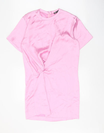 Zara Womens Pink Polyester Sheath Size XS Round Neck Zip - Twist Detail