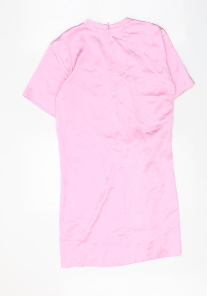 Zara Womens Pink Polyester Sheath Size XS Round Neck Zip - Twist Detail