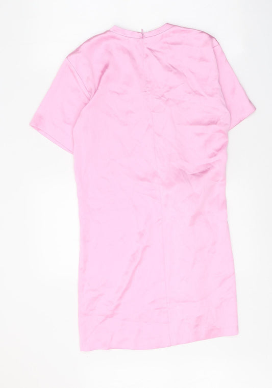 Zara Womens Pink Polyester Sheath Size XS Round Neck Zip - Twist Detail