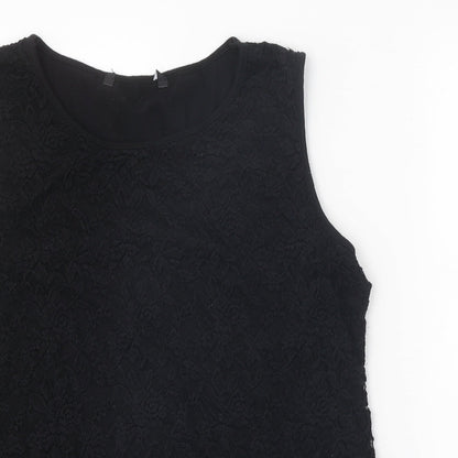 Preworn Womens Black Nylon Basic Blouse Size 18 Boat Neck