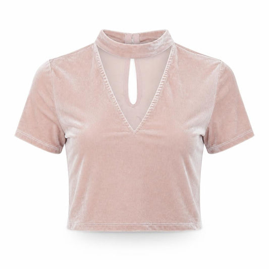 Divided Womens Pink Polyester Cropped Blouse Size M V-Neck