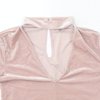 Divided Womens Pink Polyester Cropped Blouse Size M V-Neck