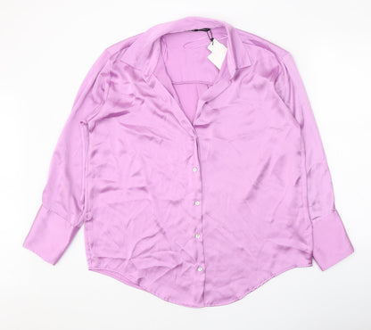 Womens UK Size L Zanzara Purple Basic Button-Up