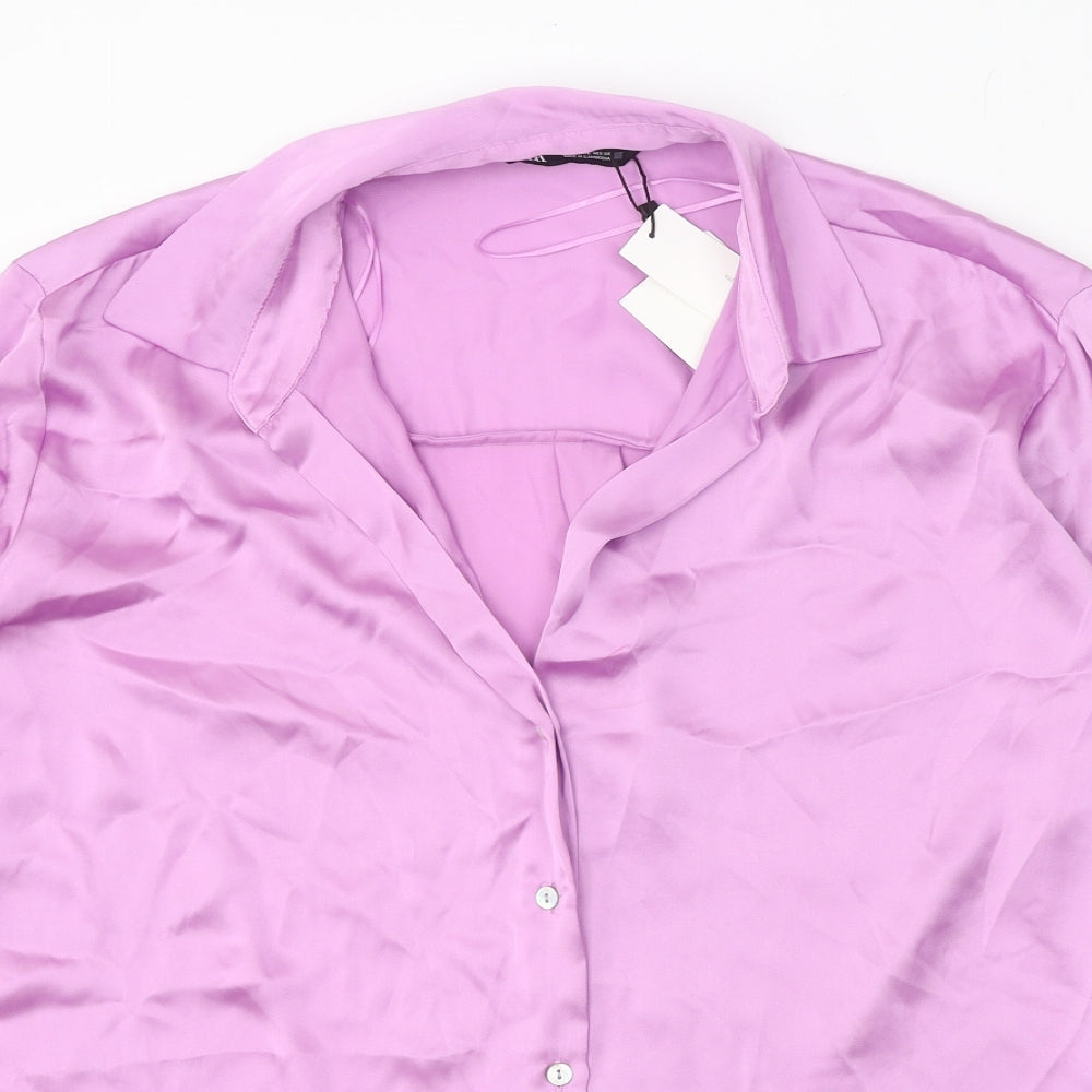 Womens UK Size L Zanzara Purple Basic Button-Up