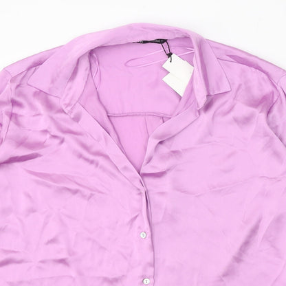 Womens UK Size L Zanzara Purple Basic Button-Up