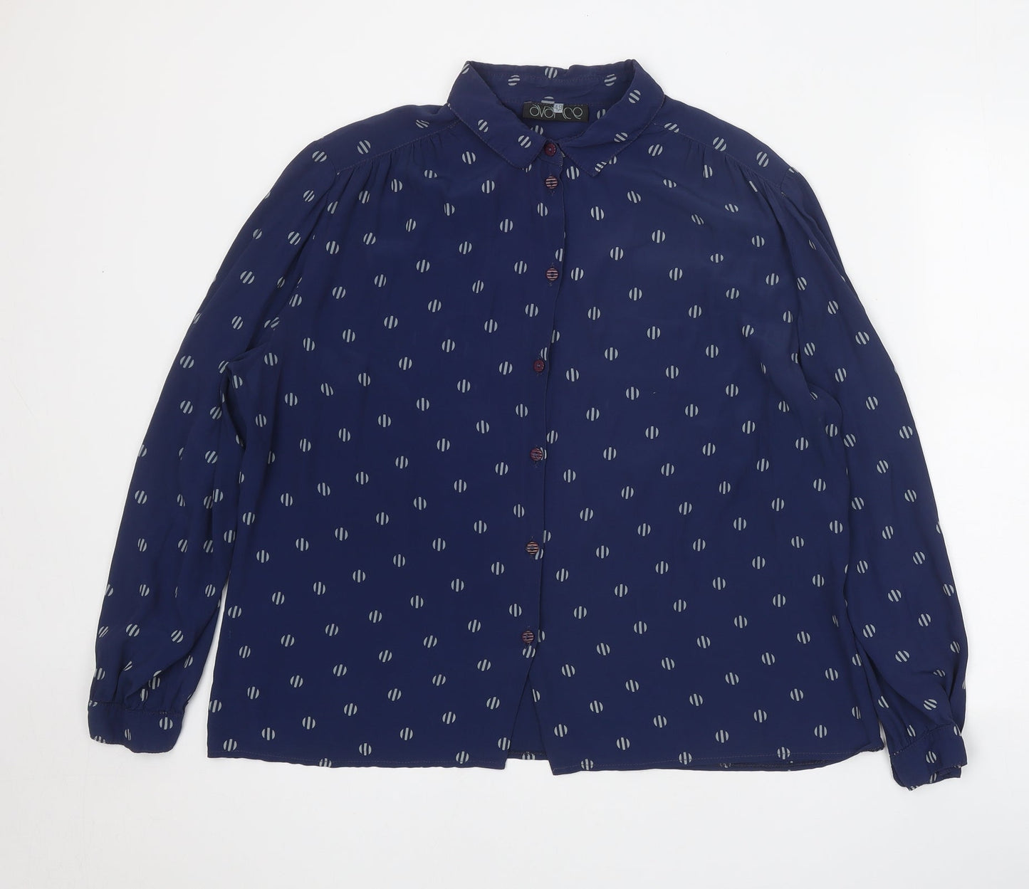 Avance Womens Blue Geometric Polyester Basic Button-Up Size 16 Collared