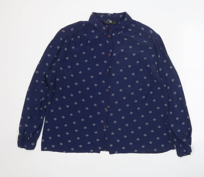 Avance Womens Blue Geometric Polyester Basic Button-Up Size 16 Collared