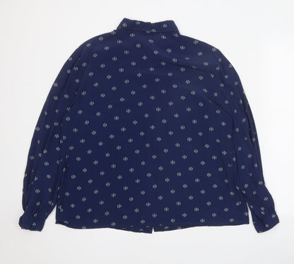 Avance Womens Blue Geometric Polyester Basic Button-Up Size 16 Collared
