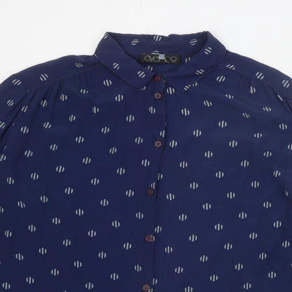 Avance Womens Blue Geometric Polyester Basic Button-Up Size 16 Collared