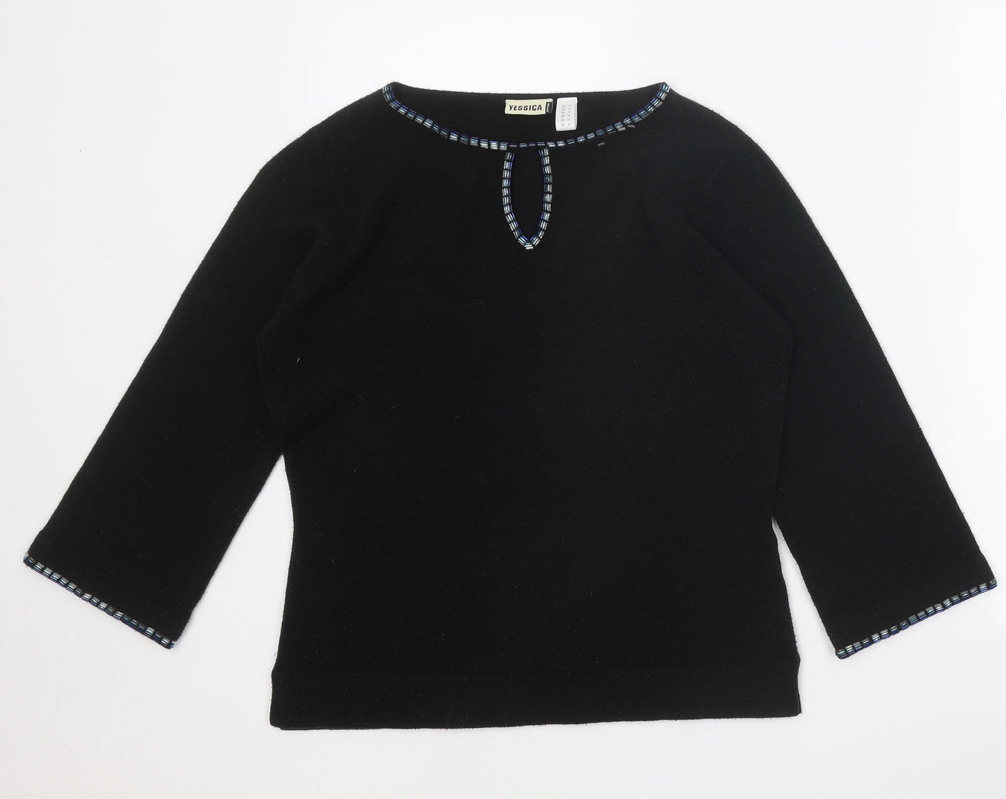 Yessicabb Womens Black Boat Neck Acrylic Pullover Jumper Size 14
