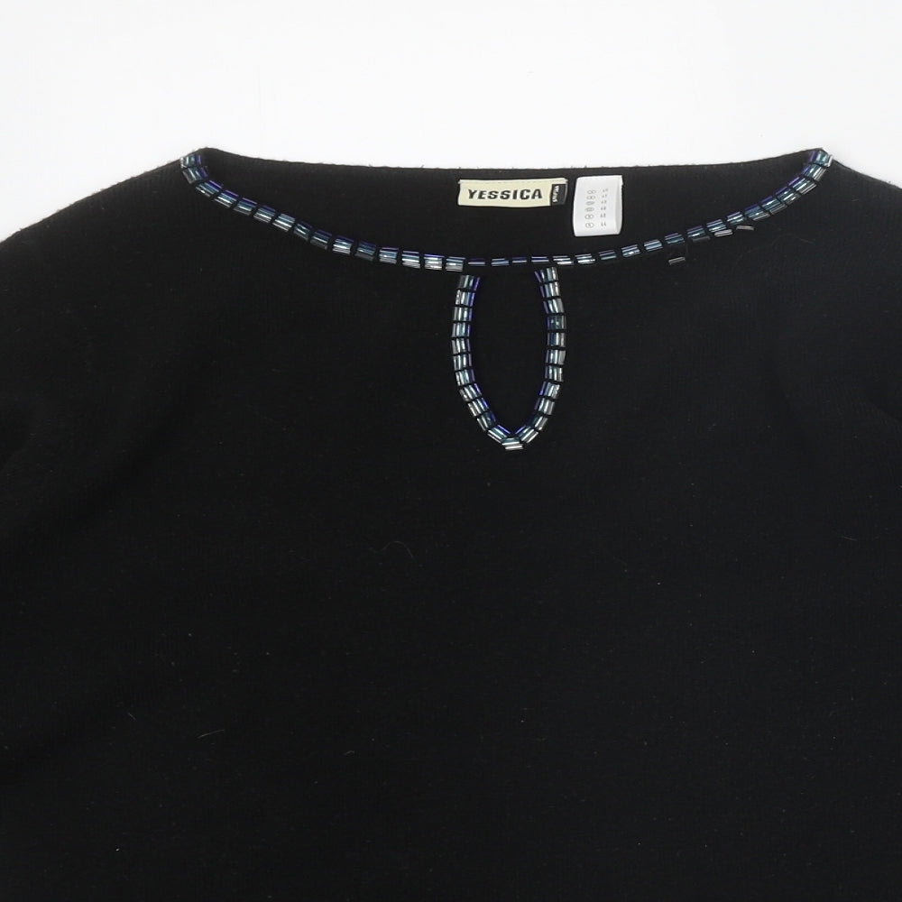 Yessicabb Womens Black Boat Neck Acrylic Pullover Jumper Size 14