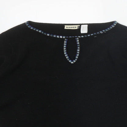 Yessicabb Womens Black Boat Neck Acrylic Pullover Jumper Size 14