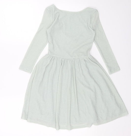 Topshop Womens Green Polyester Skater Dress Size 6 Boat Neck Pullover