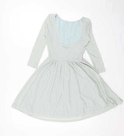 Topshop Womens Green Polyester Skater Dress Size 6 Boat Neck Pullover