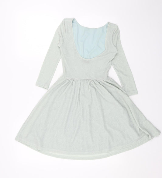 Topshop Womens Green Polyester Skater Dress Size 6 Boat Neck Pullover