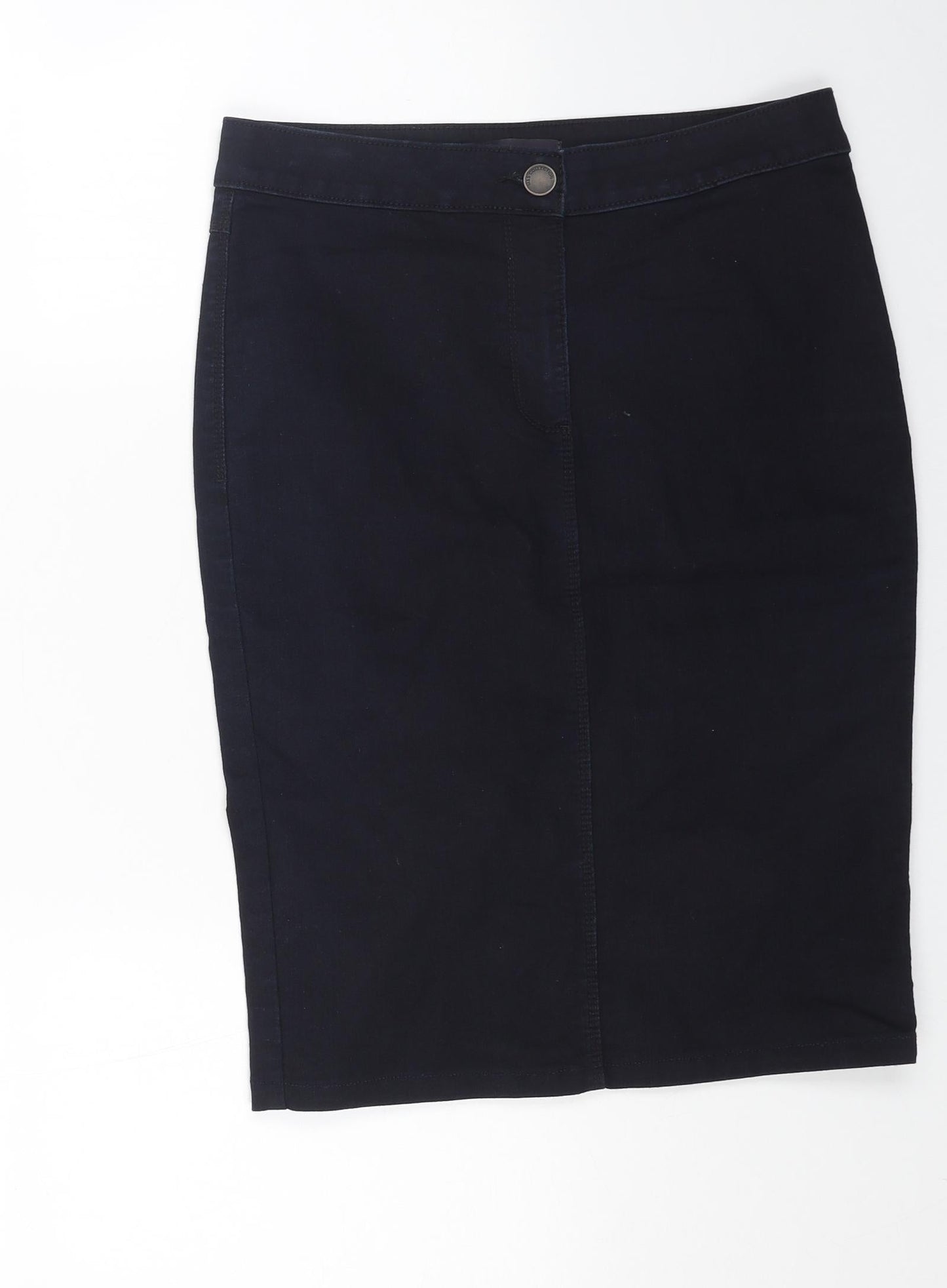 Marks and Spencer Womens Blue Cotton Straight & Pencil Skirt Size 10 Button