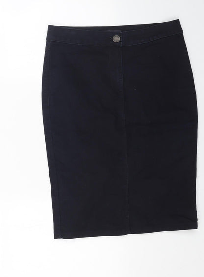 Marks and Spencer Womens Blue Cotton Straight & Pencil Skirt Size 10 Button