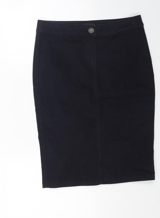 Marks and Spencer Womens Blue Cotton Straight & Pencil Skirt Size 10 Button