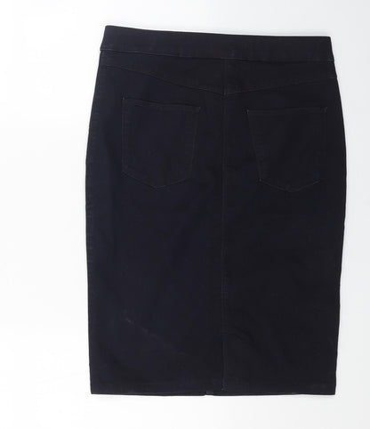 Marks and Spencer Womens Blue Cotton Straight & Pencil Skirt Size 10 Button