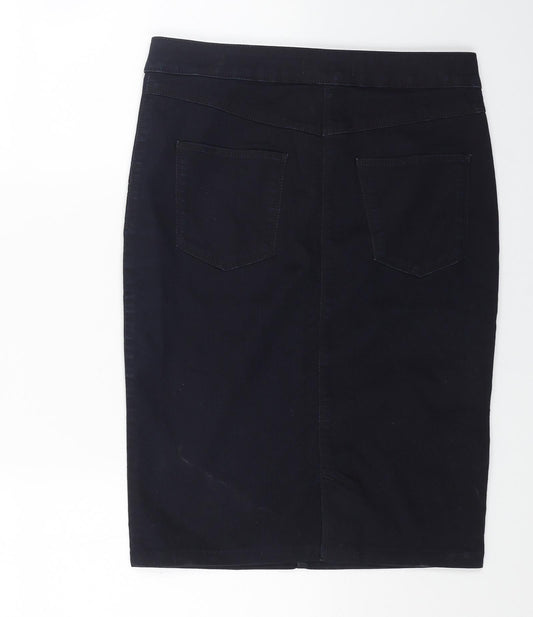 Marks and Spencer Womens Blue Cotton Straight & Pencil Skirt Size 10 Button