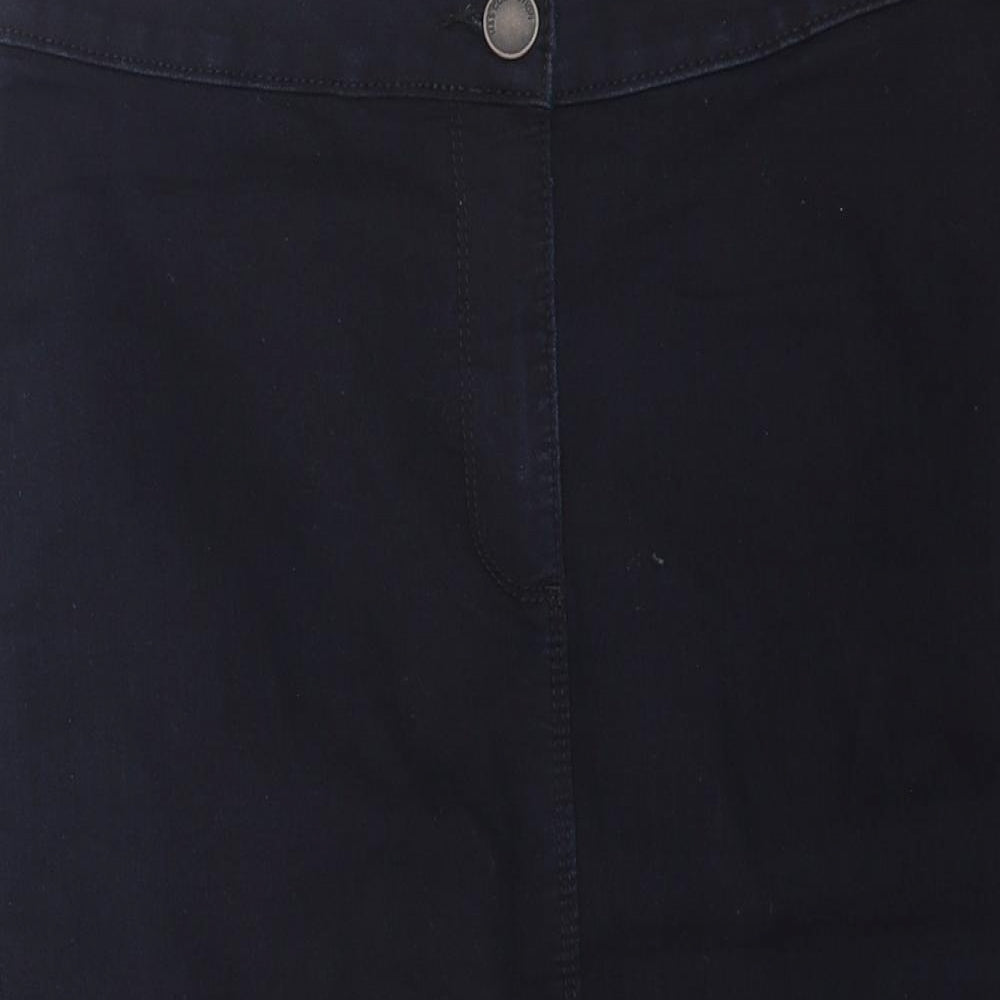 Marks and Spencer Womens Blue Cotton Straight & Pencil Skirt Size 10 Button