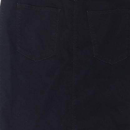 Marks and Spencer Womens Blue Cotton Straight & Pencil Skirt Size 10 Button