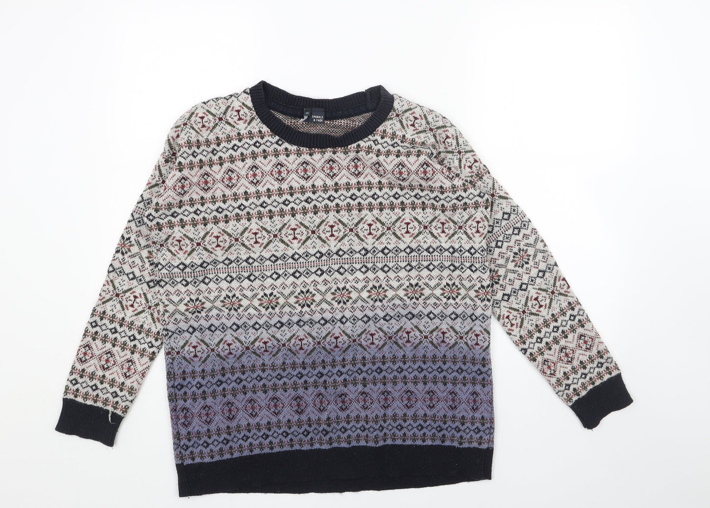 Preworn Mens Blue Round Neck Fair Isle Acrylic Pullover Jumper Size XS Long Sleeve