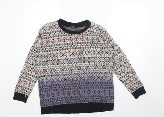 Preworn Mens Blue Round Neck Fair Isle Acrylic Pullover Jumper Size XS Long Sleeve