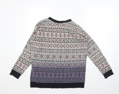 Preworn Mens Blue Round Neck Fair Isle Acrylic Pullover Jumper Size XS Long Sleeve