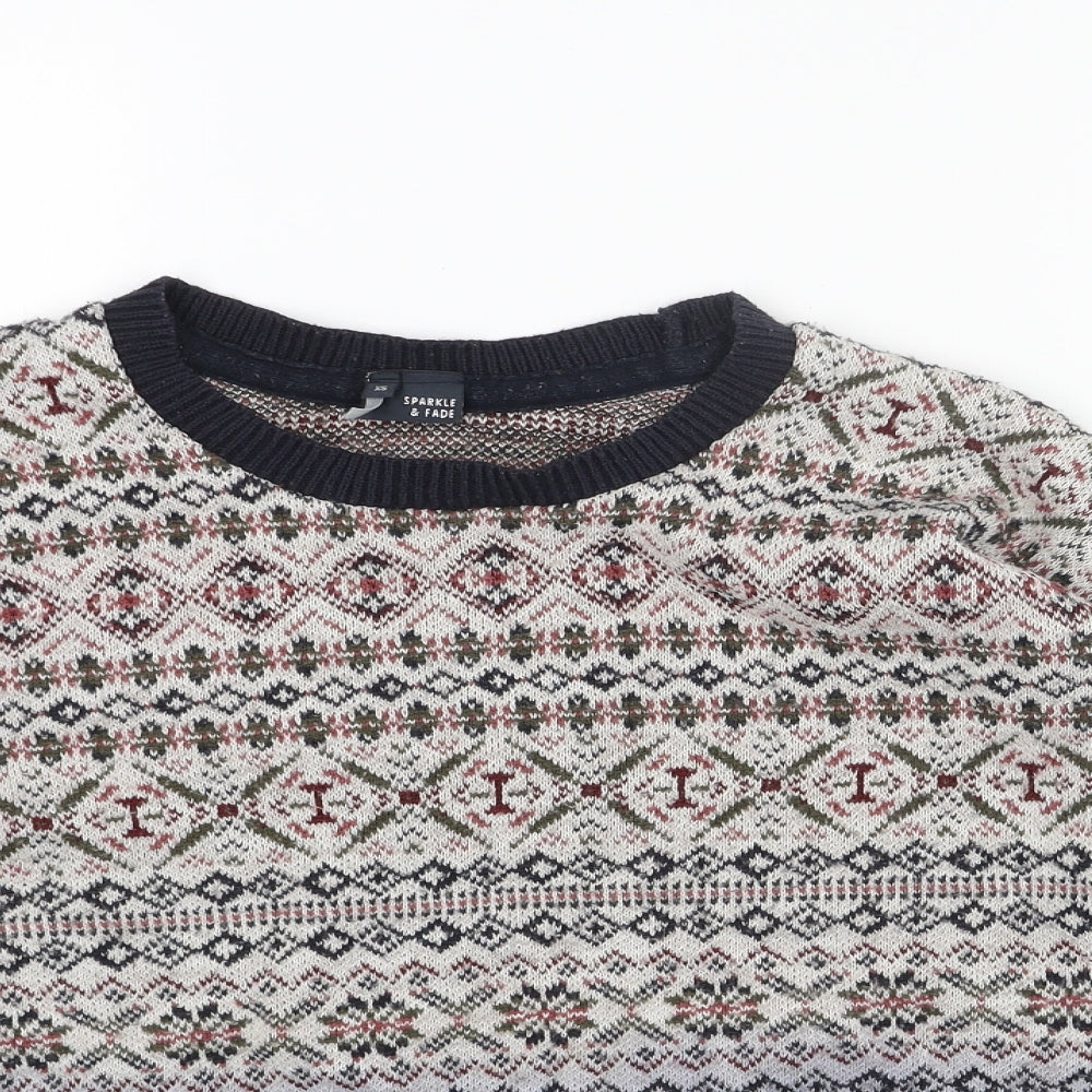 Preworn Mens Blue Round Neck Fair Isle Acrylic Pullover Jumper Size XS Long Sleeve
