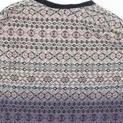 Preworn Mens Blue Round Neck Fair Isle Acrylic Pullover Jumper Size XS Long Sleeve