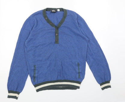 BDG Mens Blue V-Neck Acrylic Pullover Jumper Size M Long Sleeve
