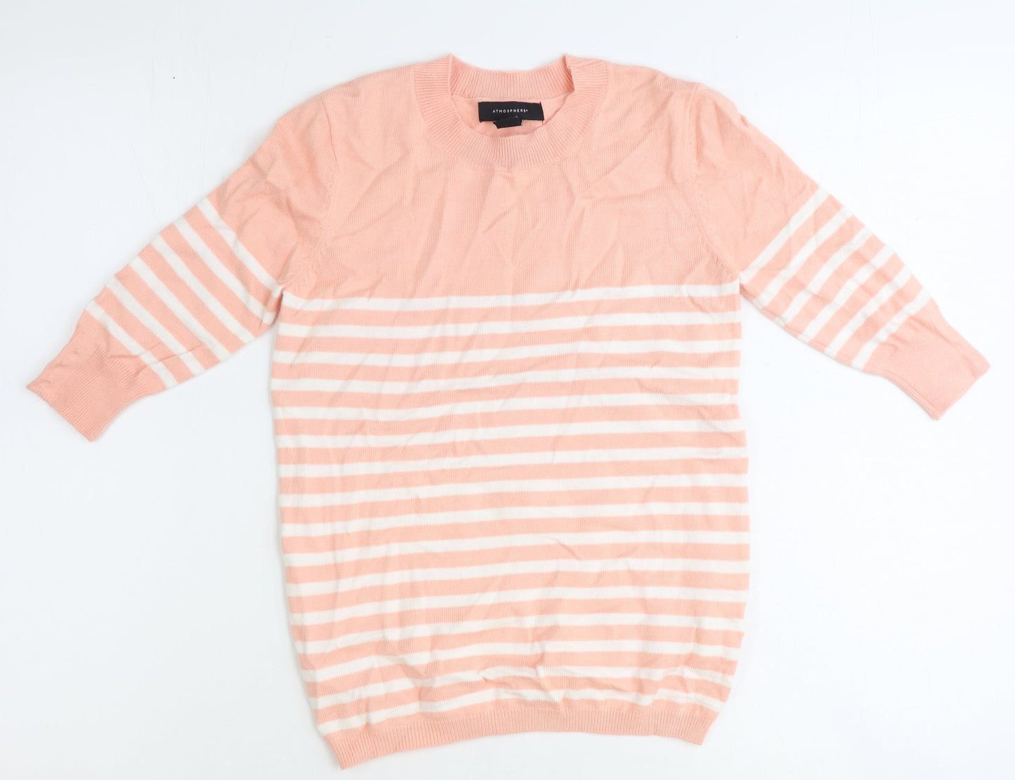 Atmosphere Womens Pink Round Neck Striped Viscose Pullover Jumper Size 8