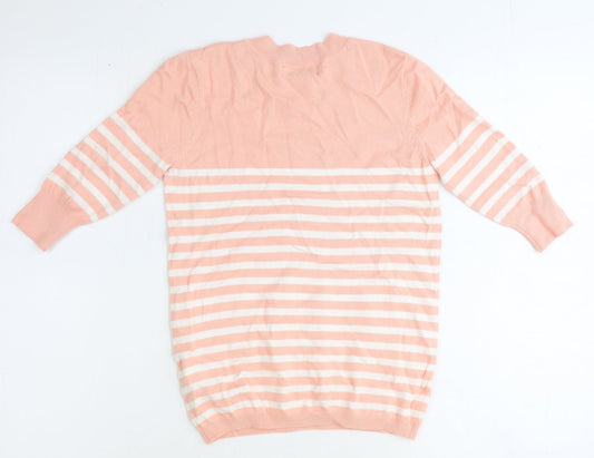 Atmosphere Womens Pink Round Neck Striped Viscose Pullover Jumper Size 8
