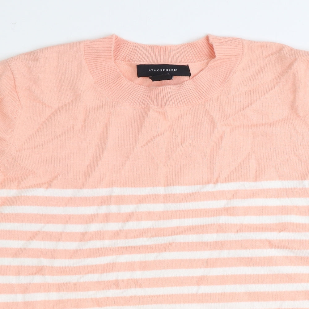 Atmosphere Womens Pink Round Neck Striped Viscose Pullover Jumper Size 8