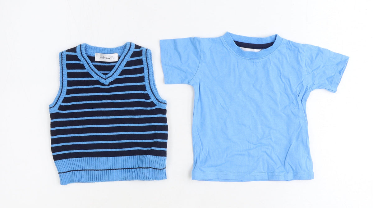 Early Days Boys Blue Striped 100% Cotton Basic Tank Size 9-12 Months Round Neck Pullover