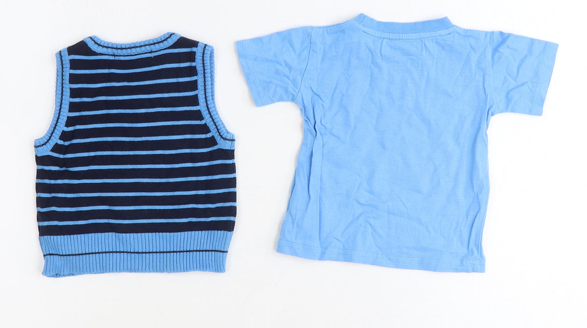 Early Days Boys Blue Striped 100% Cotton Basic Tank Size 9-12 Months Round Neck Pullover