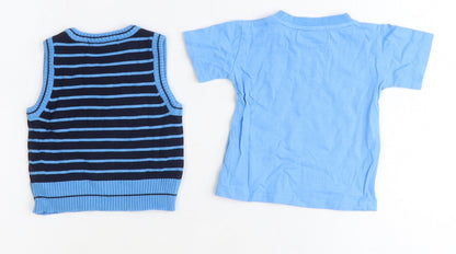 Early Days Boys Blue Striped 100% Cotton Basic Tank Size 9-12 Months Round Neck Pullover