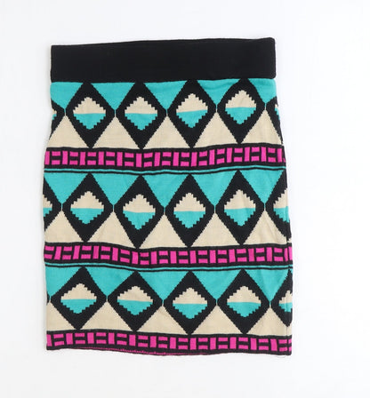 Miss Selfridge Womens Multicoloured Geometric Acrylic Bandage Skirt Size 8