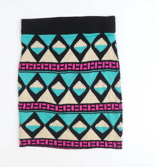 Miss Selfridge Womens Multicoloured Geometric Acrylic Bandage Skirt Size 8