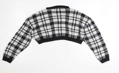Fem Luxe Womens Black Round Neck Plaid Acrylic Pullover Jumper Size S - Cropped