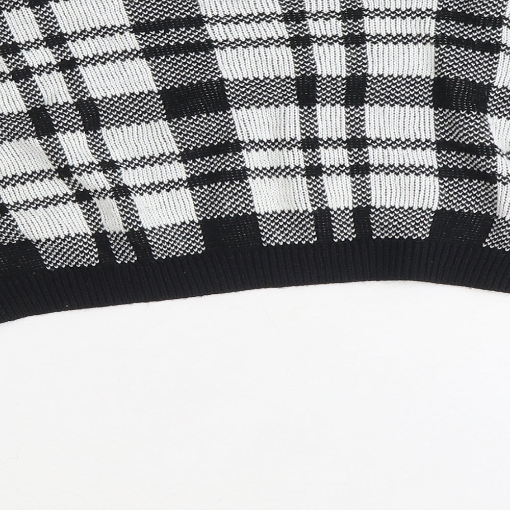 Fem Luxe Womens Black Round Neck Plaid Acrylic Pullover Jumper Size S - Cropped