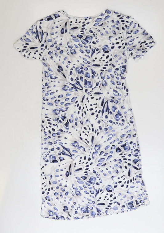 Marks and Spencer Womens Beige Geometric Cotton T-Shirt Dress Size XS Round Neck Pullover