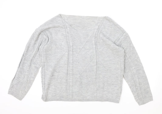 SheIn Womens Grey Scoop Neck Acrylic Pullover Jumper Size XL